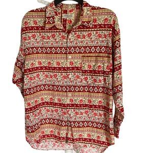 Floral Long Sleeve Button Down Top, L/XL